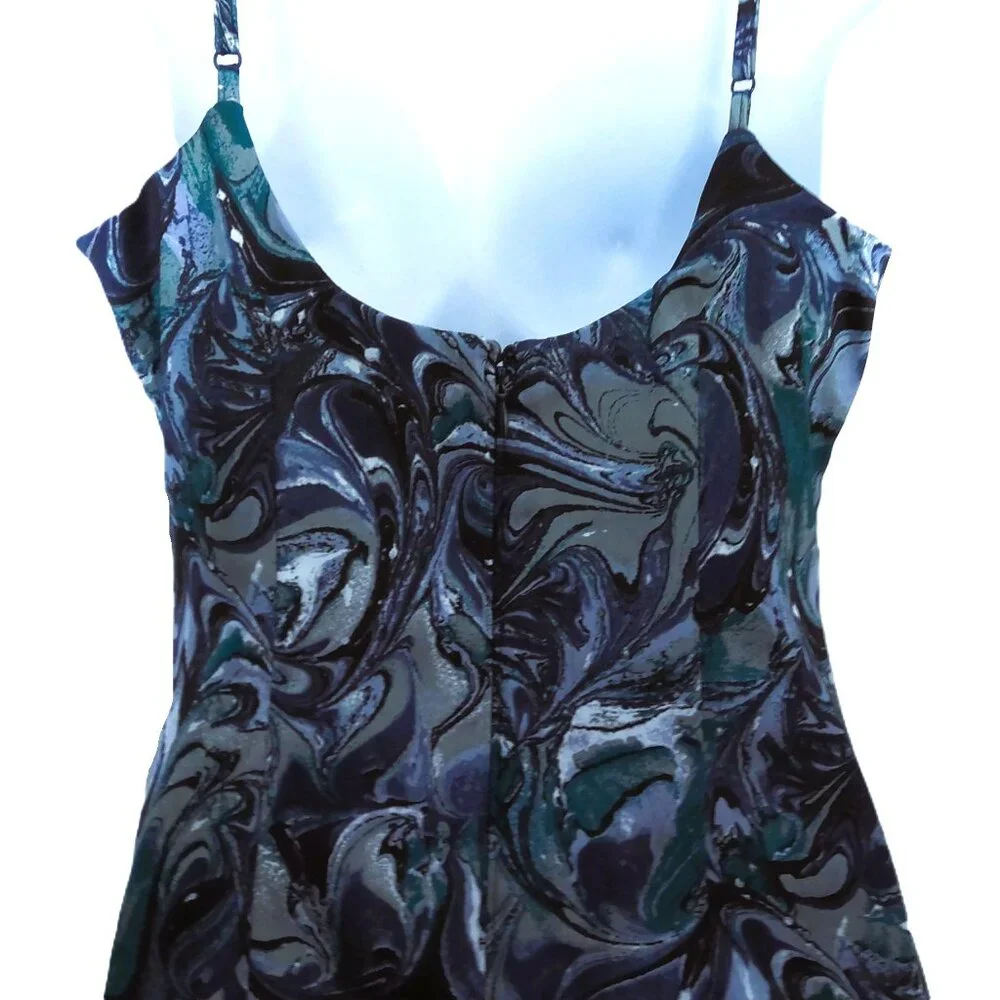 New Abercrombie & Fitch Dress Marbled Floral Blue Watercolor Midi Stretch NWT  M